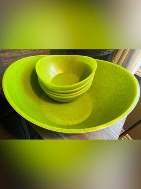 Eco by Architec 🇺🇸 Bamboo Bowl Set Green Speckled 14” Oval Serving +4 Bowls Rare